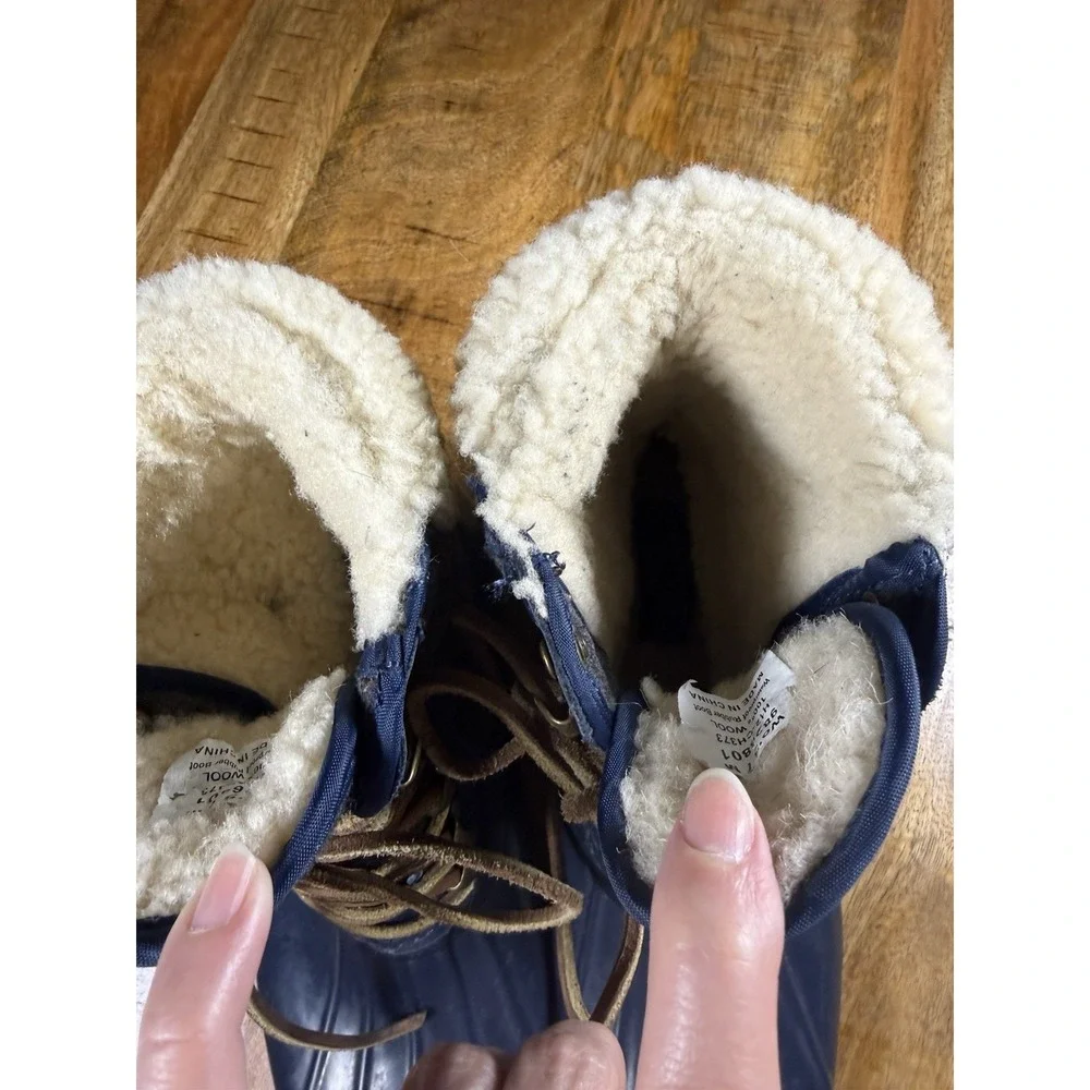 Sperry Top-Sider Duck Boots Womens 7 Navy Waterproof Wool Lined Lace Up Winter